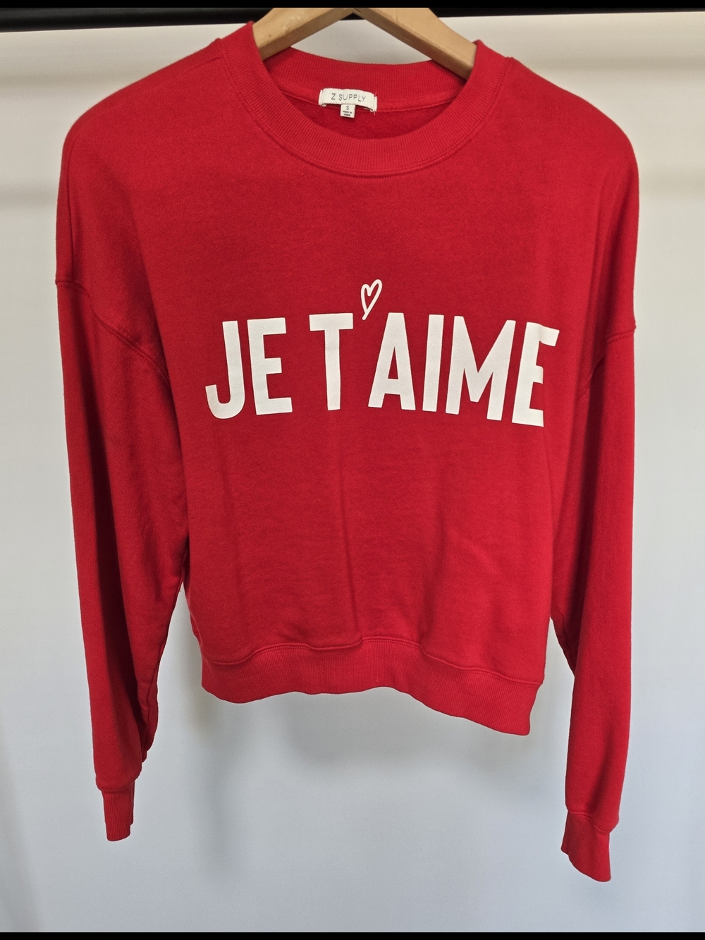 Z Supply Red 'Je T'aime' Crewneck Sweatshirt